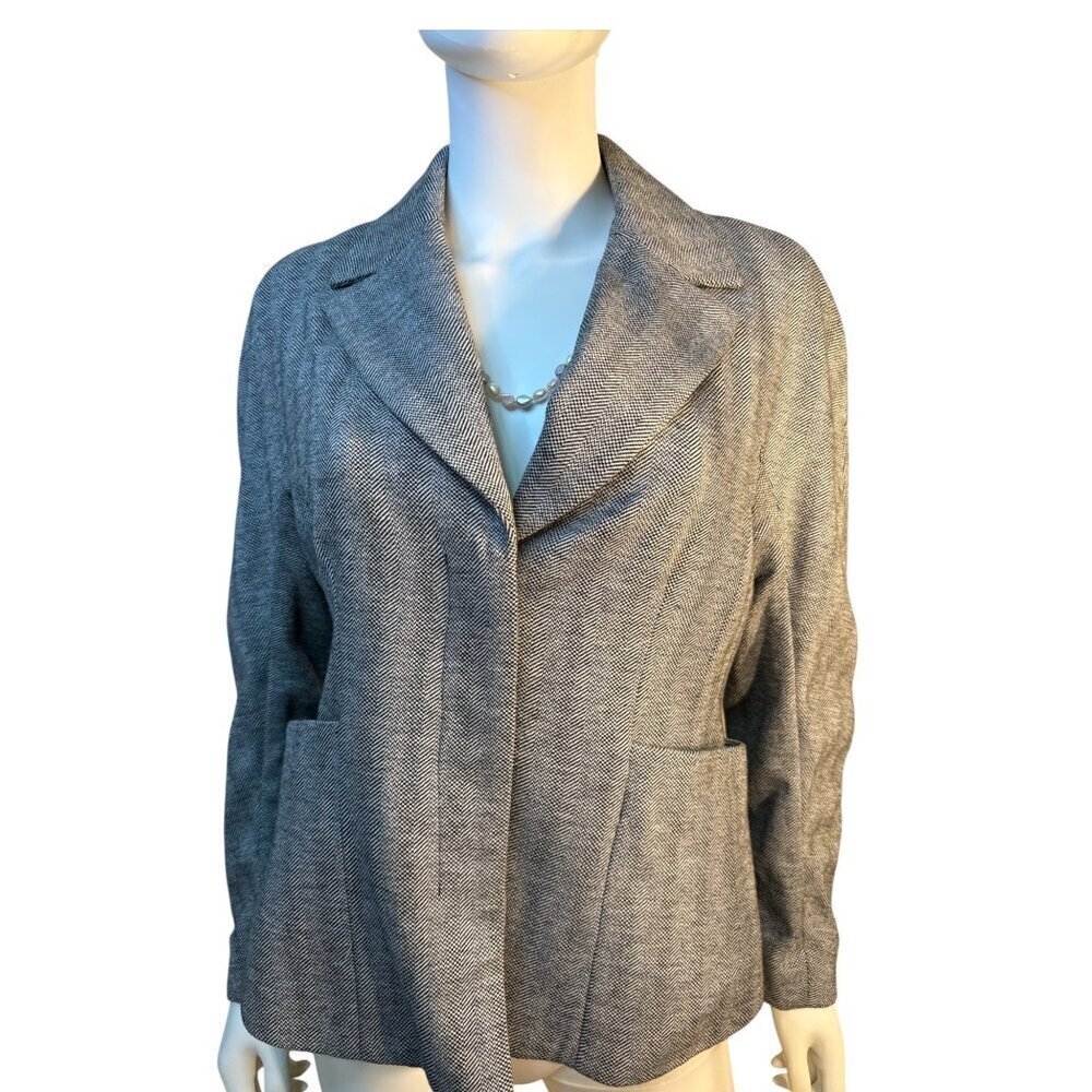 MM. Lafleur Womens Herringbone Blazer Sz 8 Gray Wool Blend Tailored Jacket NWT